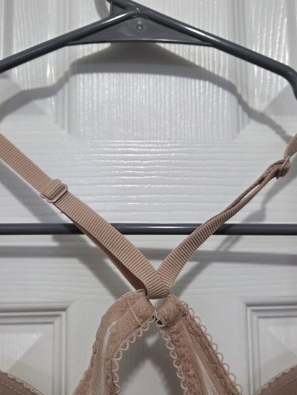 Victoria Secret No Wire Padded Demi Pullover Lace Racerback Nude Bra Size Large - Picture 3 of 6